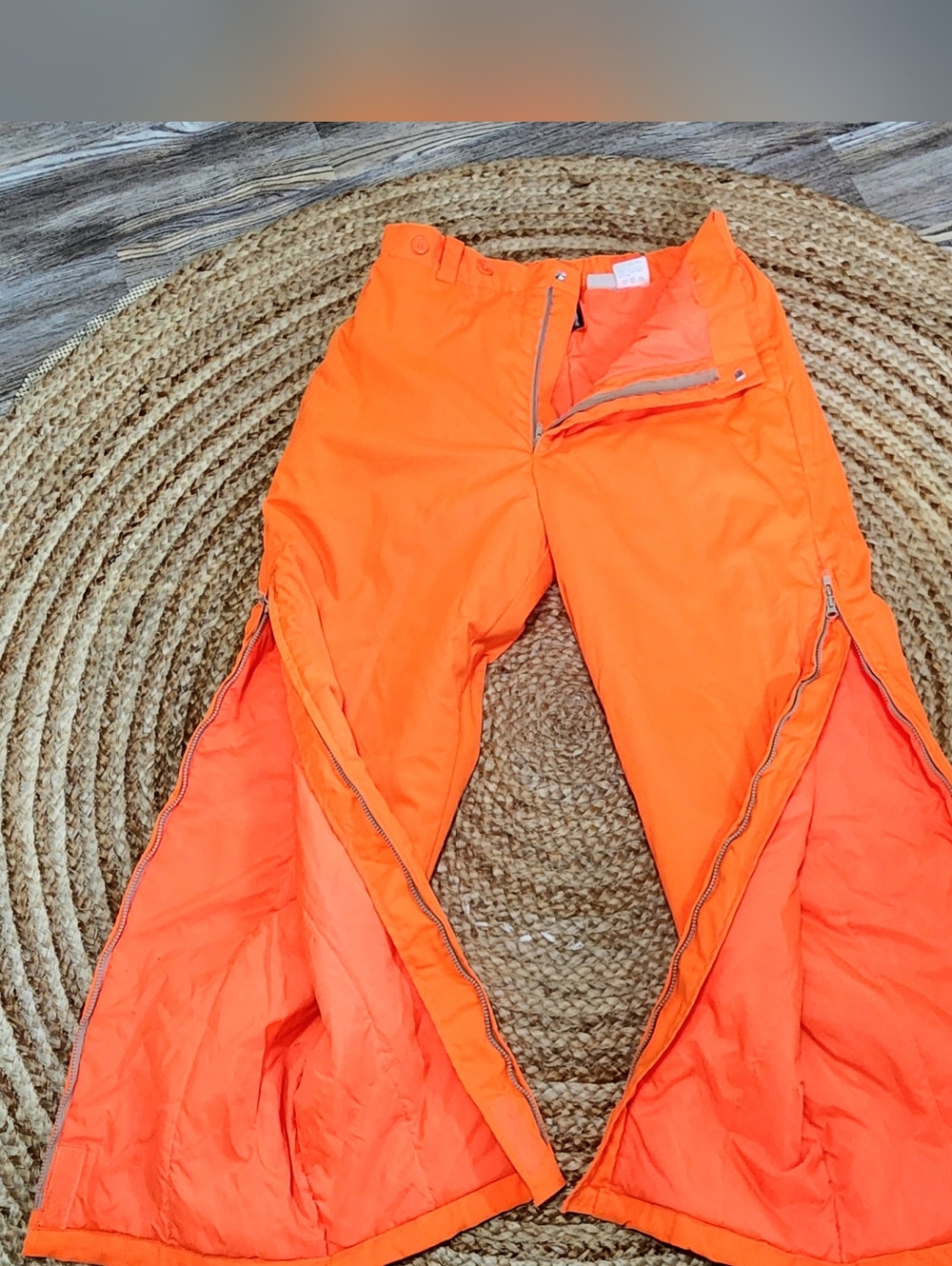 Vintage Woolrich Blaze Orange  Hunting Pant Mens L Zip Leg Insulated 36x35 3257
